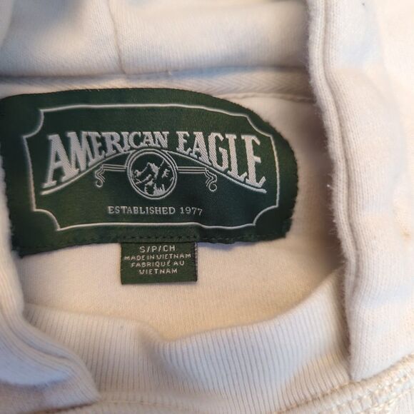 American Eagle Hoodie Sweatshirt Mens Small Blue Cream Spell Out Logo VTG Y2K - Picture 6 of 9